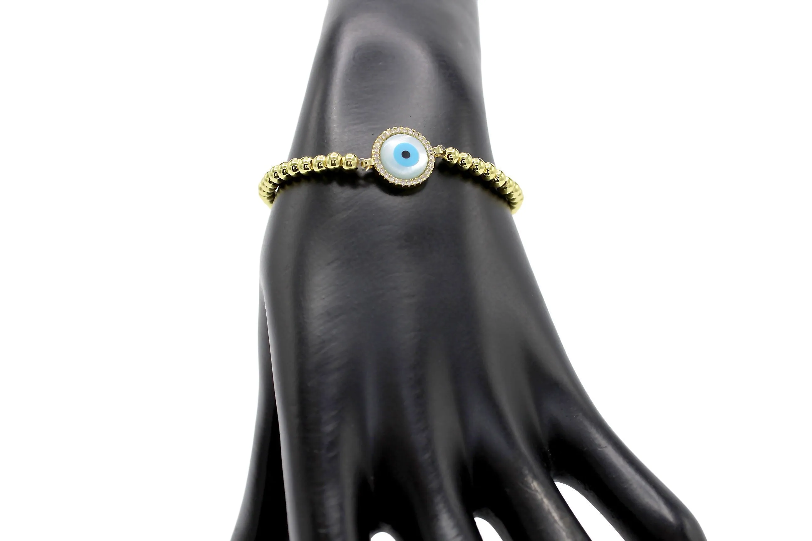 Evil Eye Brass Circle Charm Bracelet Men Women