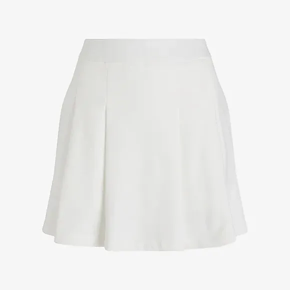 EXPRESS High Waisted Fleece Knit Pleated Mini Skort in White SZ XS