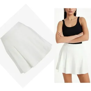 EXPRESS High Waisted Fleece Knit Pleated Mini Skort in White SZ XS