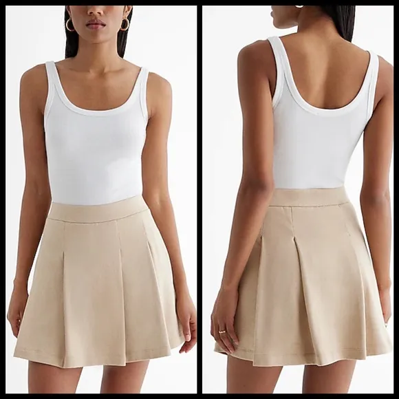 EXPRESS High Waisted Fleece Knit Pleated Mini Skort in White SZ XS