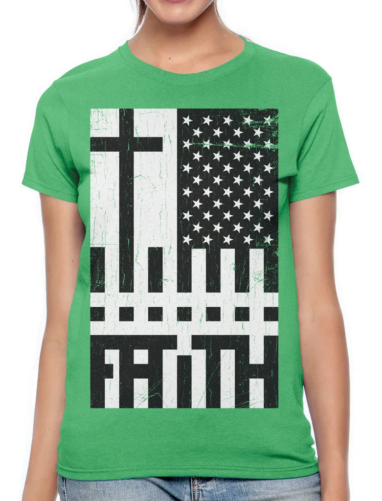 Faith Cross American Flag Women's T-shirt