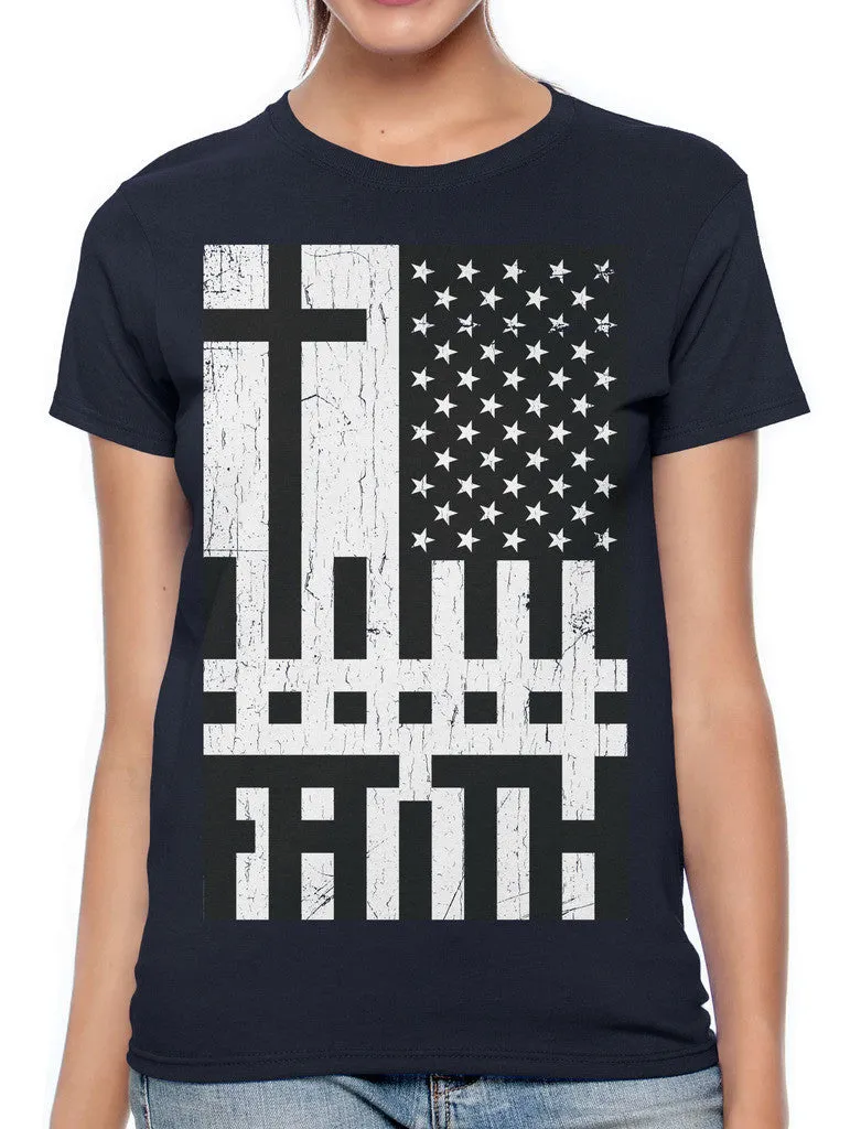 Faith Cross American Flag Women's T-shirt