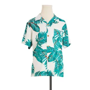 Family Matching Outfits - White Dresses with Green Leaves and Matching Shirts