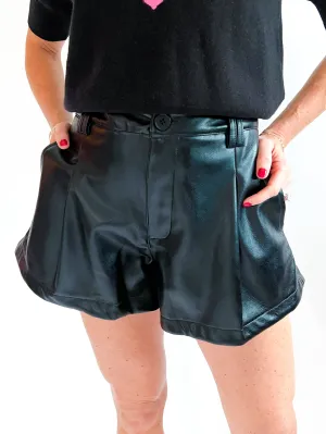 Faux Leather Pintuck Short