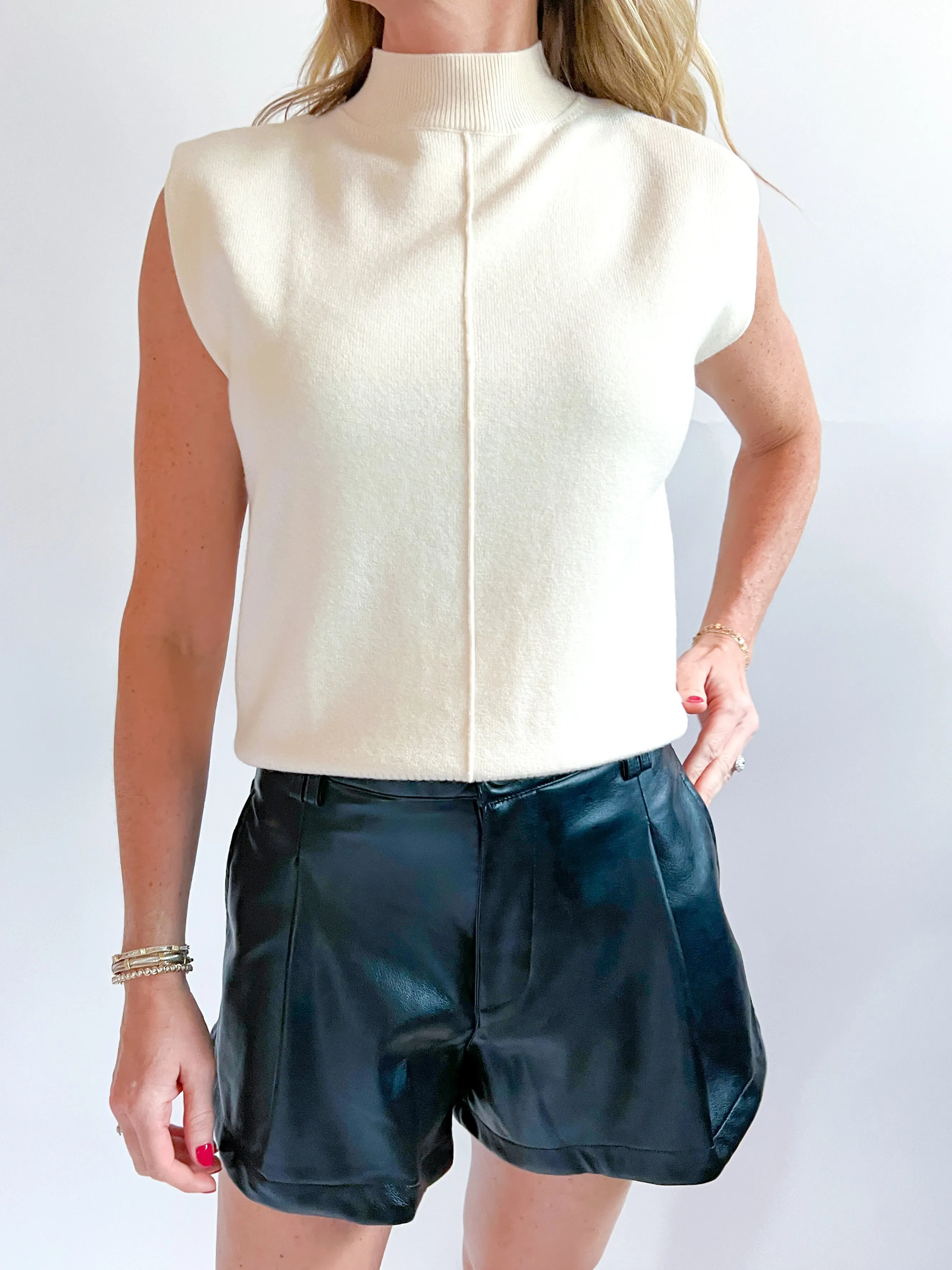 Faux Leather Pintuck Short
