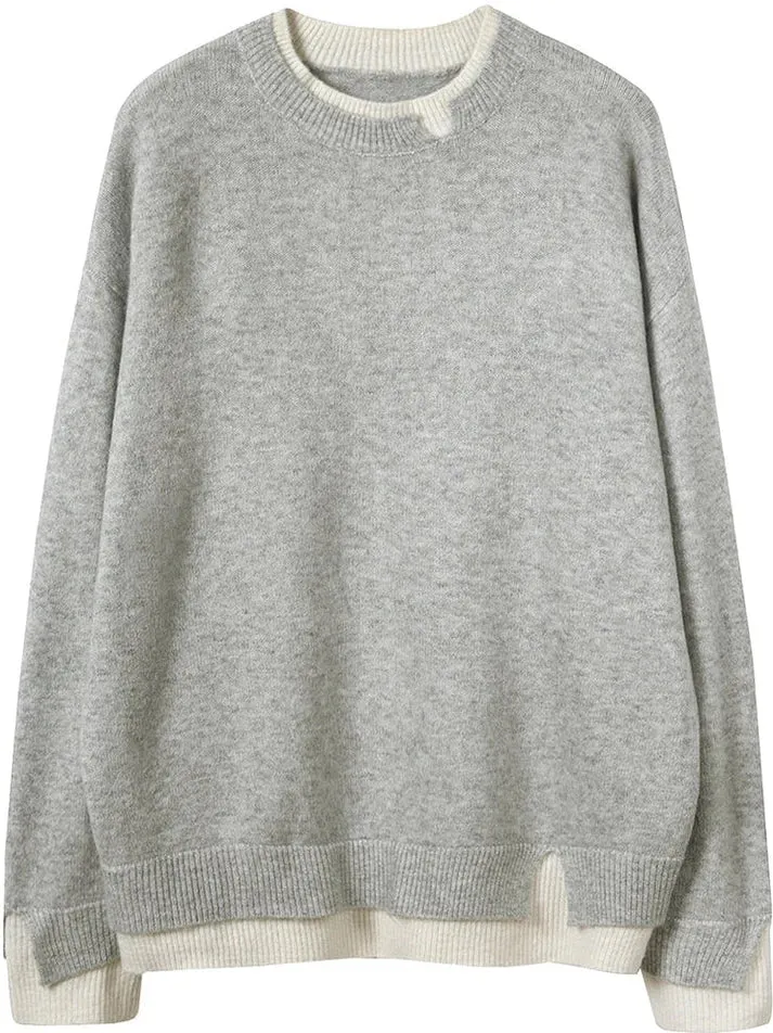 Fay | Grauer und weißer Pullover