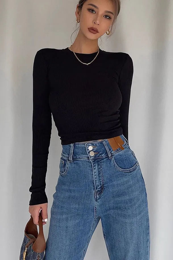 Fitted Rib-knit Long Sleeve Shirts