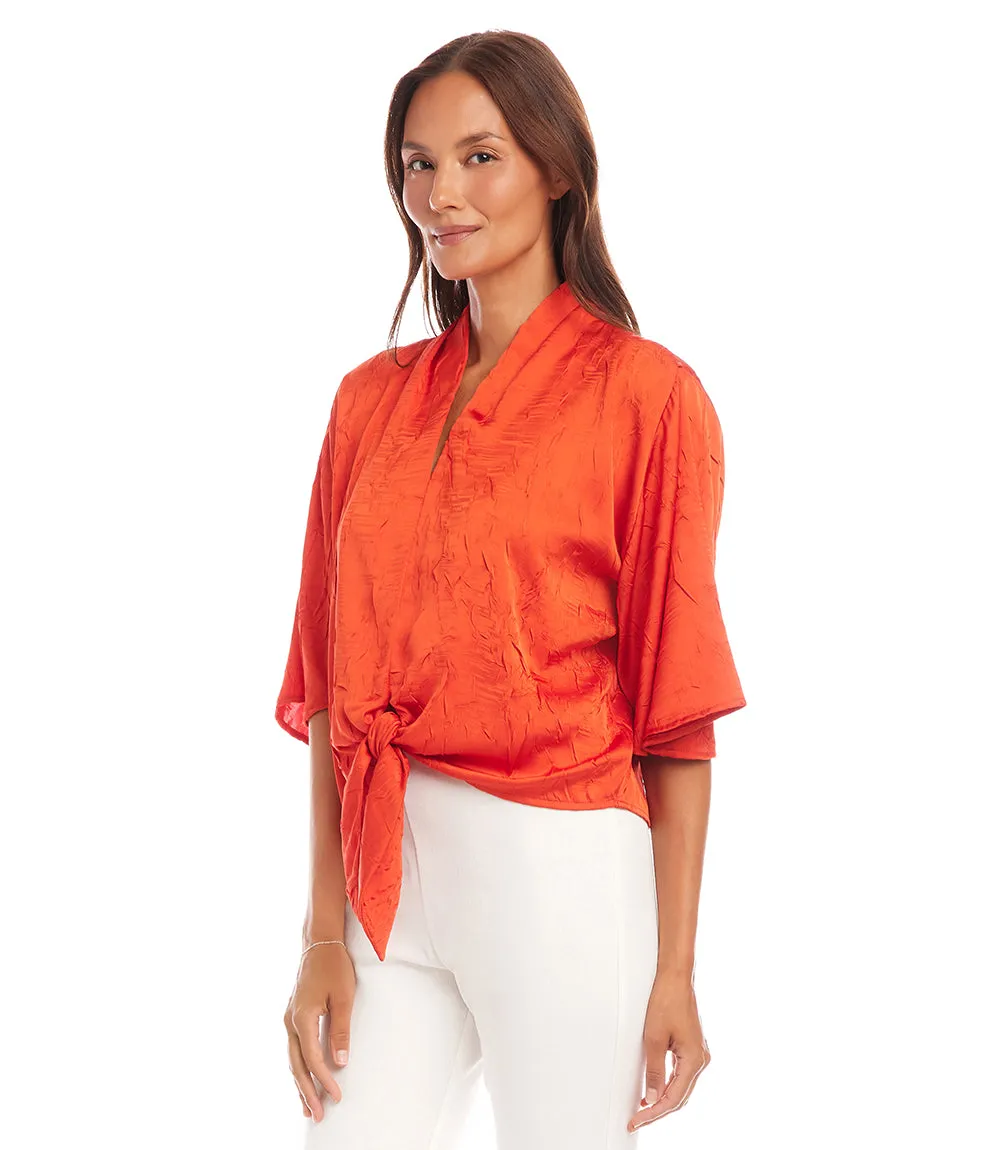 Flare Sleeve Tie Front Top