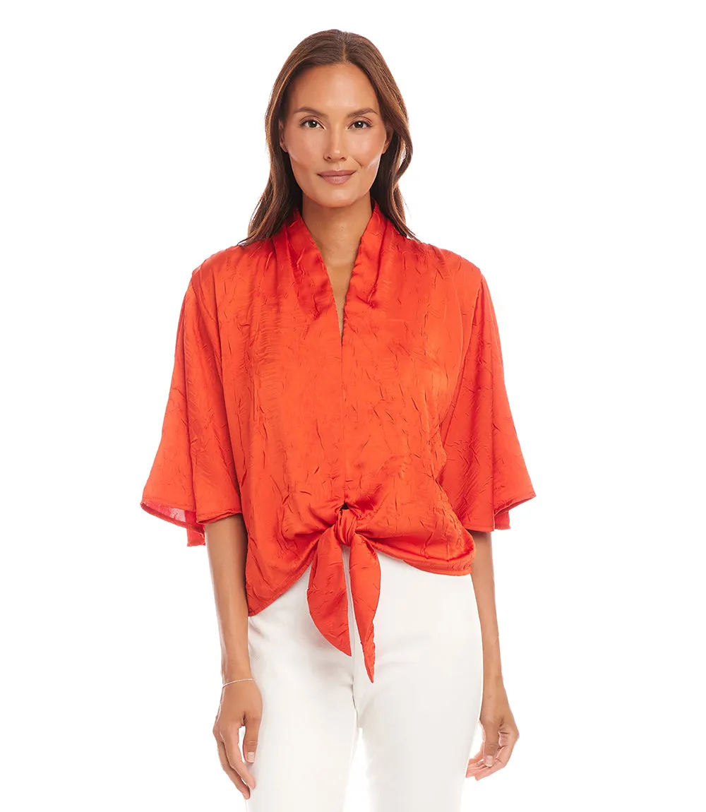 Flare Sleeve Tie Front Top