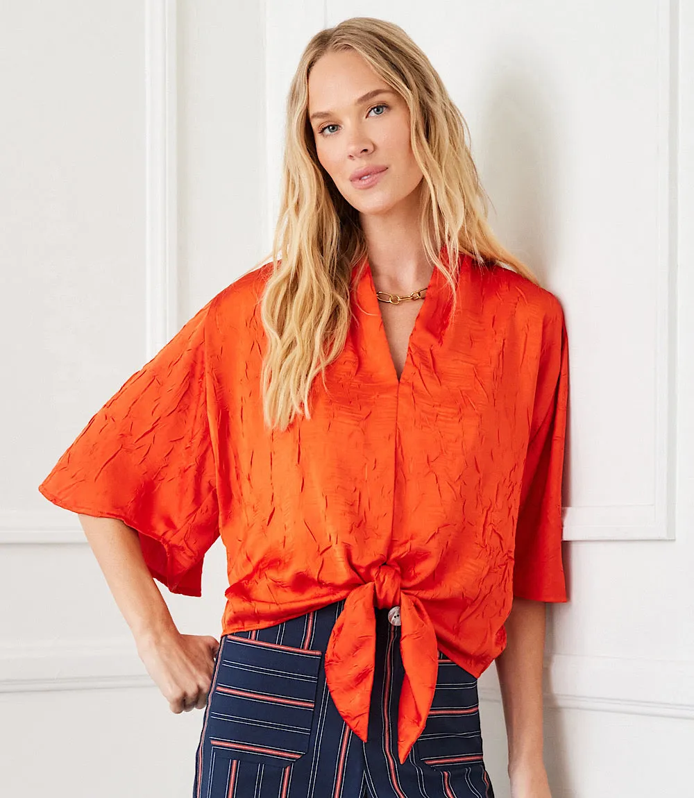 Flare Sleeve Tie Front Top