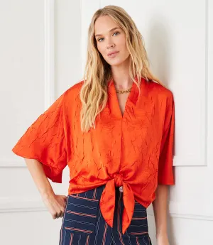 Flare Sleeve Tie Front Top