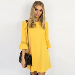 Flare Three Quarter Sleeve Lace Patchwork Dress Multiple Colors