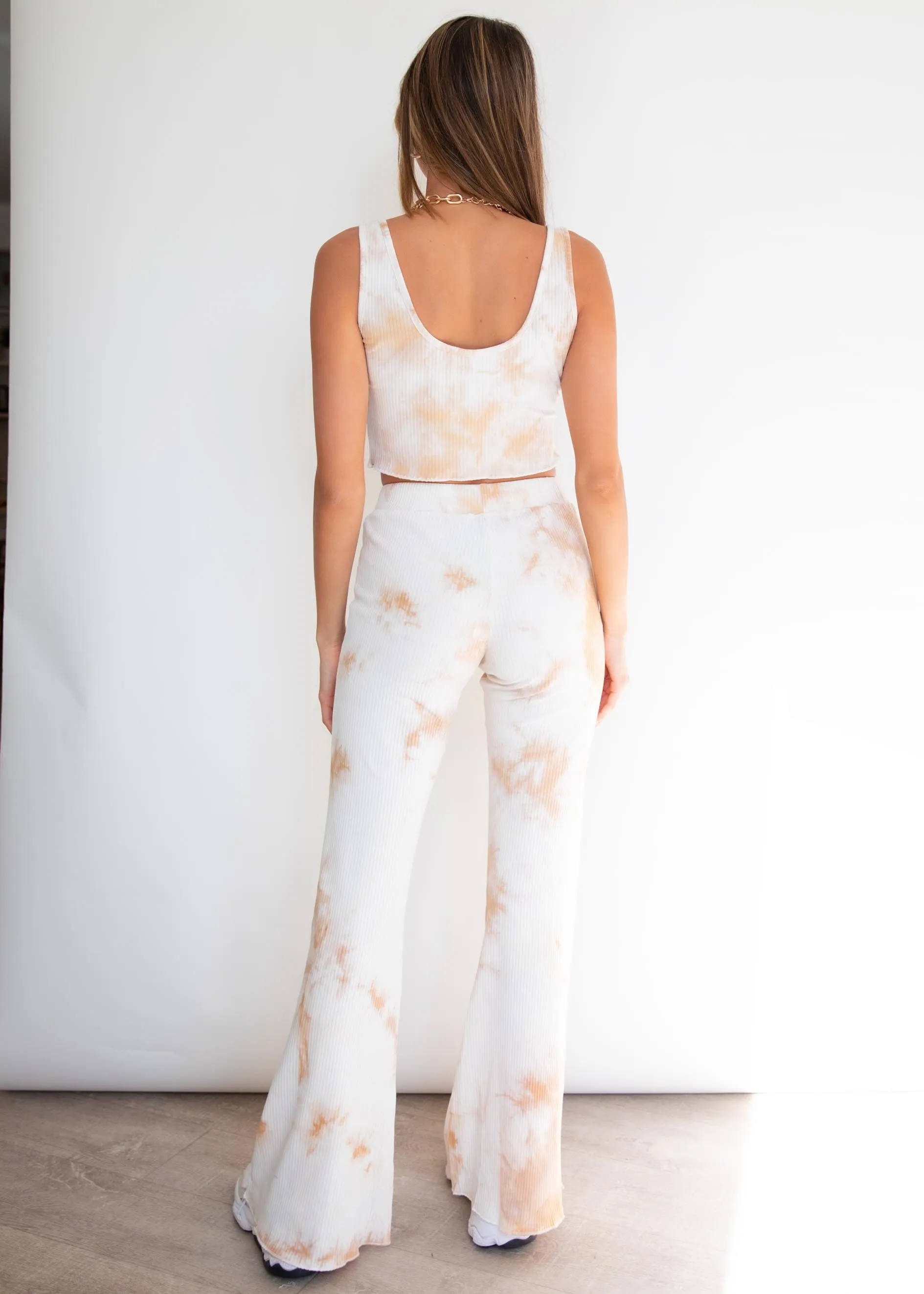 Fleur Knit Flare Pants - Beige Tie Dye