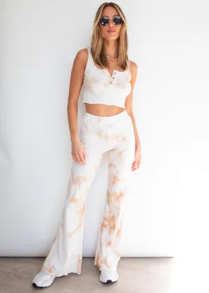 Fleur Knit Flare Pants - Beige Tie Dye