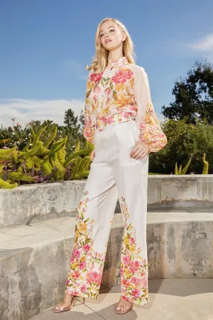 FLORAL 2PC BLOUSE WITH FLARE PANTS