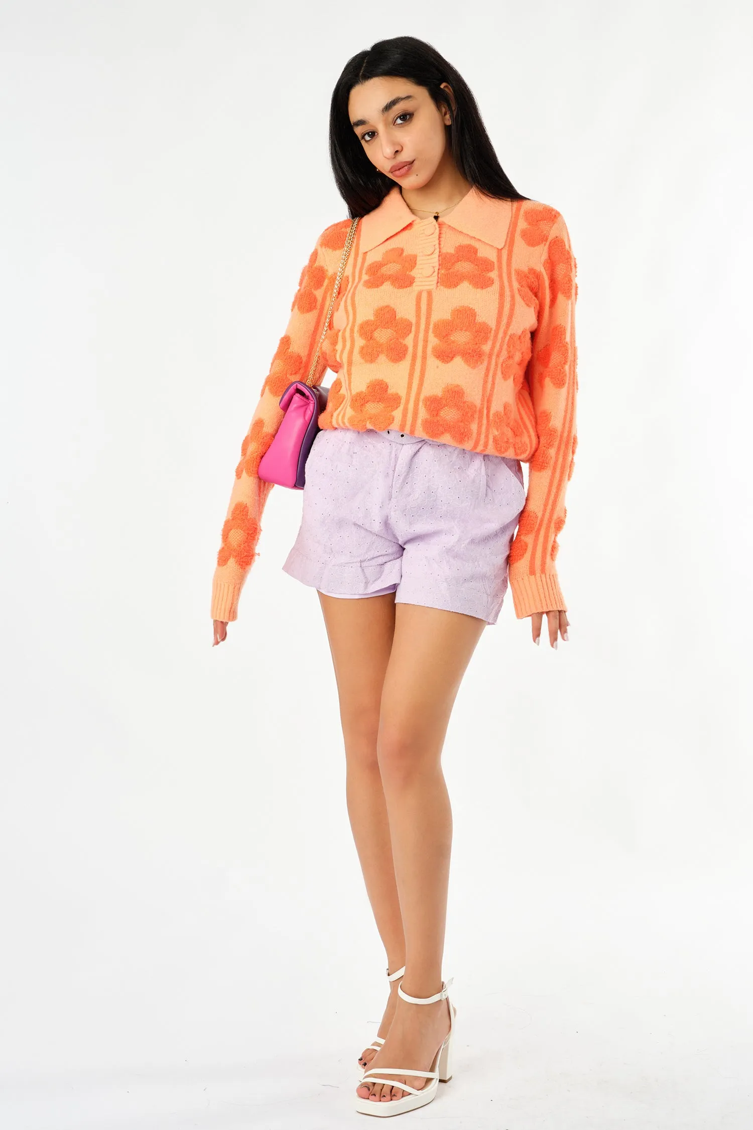Floral Applique High Waisted Shorts