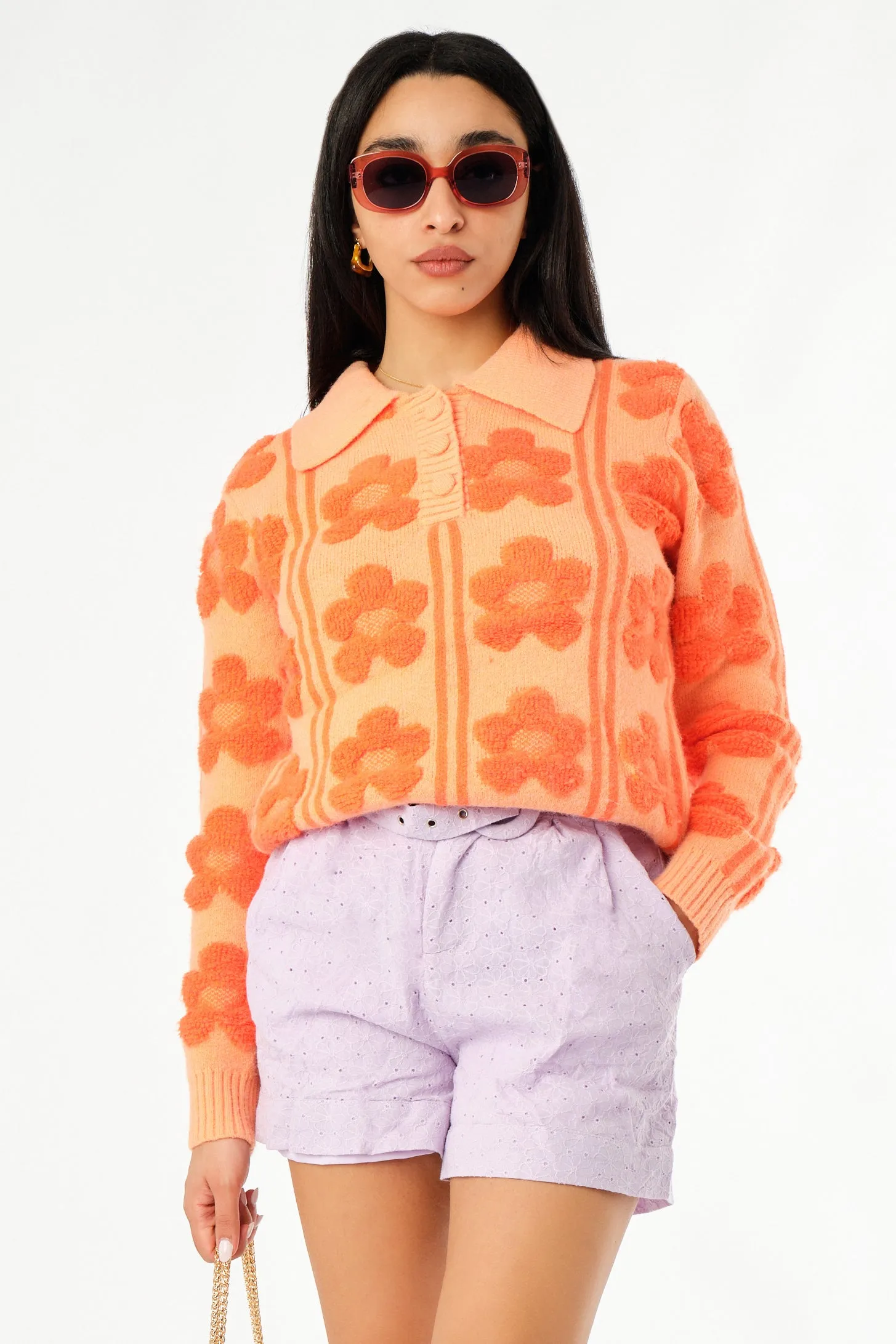 Floral Applique High Waisted Shorts