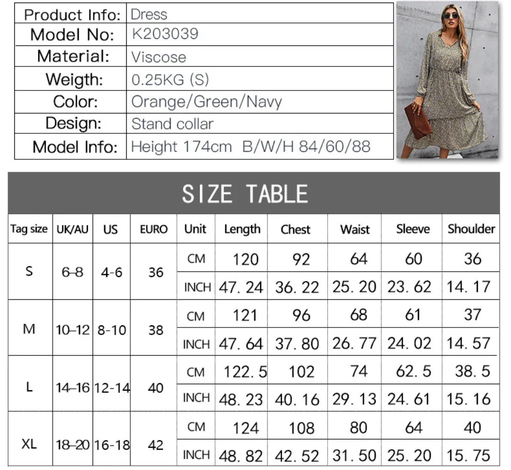 Floral V-neck Ruffles Elastic Waist Midi Dresses