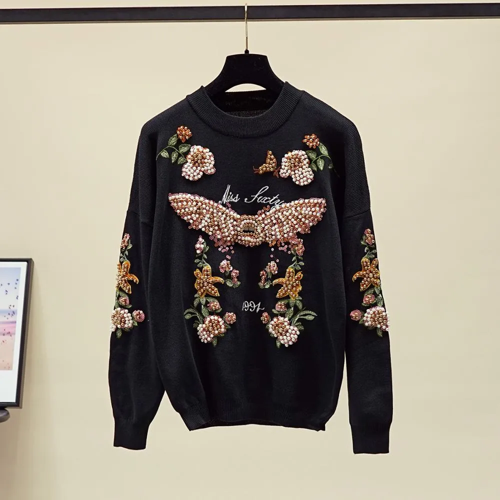 Flowers Knitted Top And Pants Set