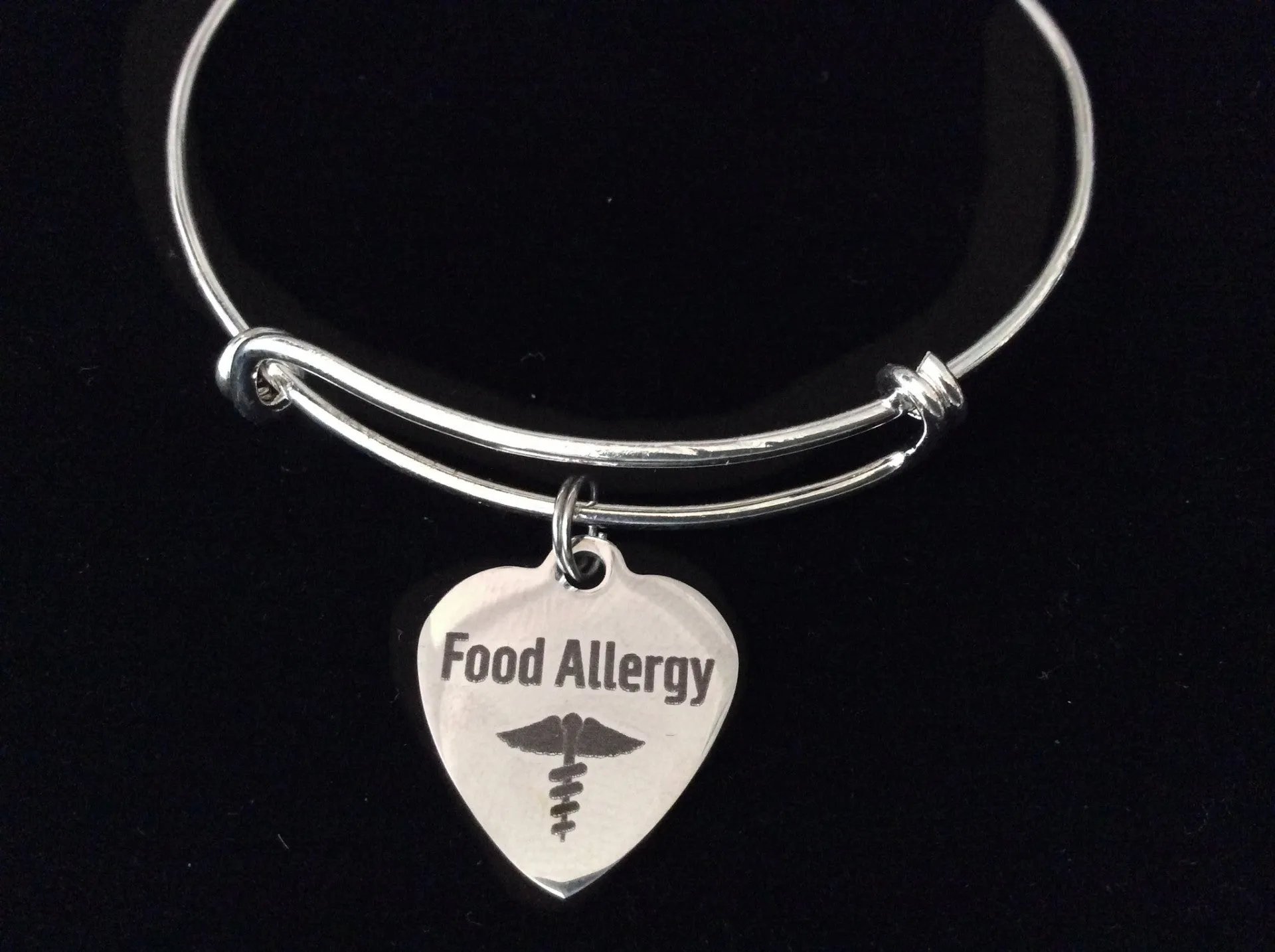 Food Allergy Silver Expandable Charm Bracelet Adjustable Bangle Gift Alert Jewelry