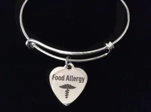 Food Allergy Silver Expandable Charm Bracelet Adjustable Bangle Gift Alert Jewelry