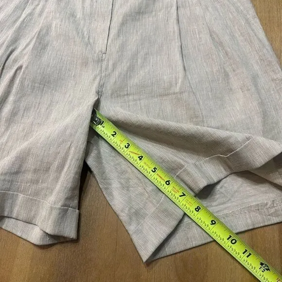 FRAME Pleated Linen-Blend Cuffed Shorts Khaki Size 4