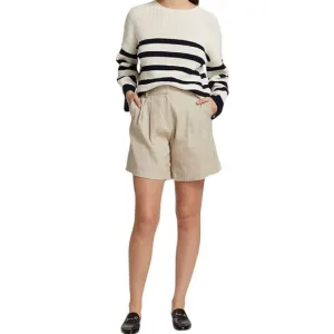 FRAME Pleated Linen-Blend Cuffed Shorts Khaki Size 4