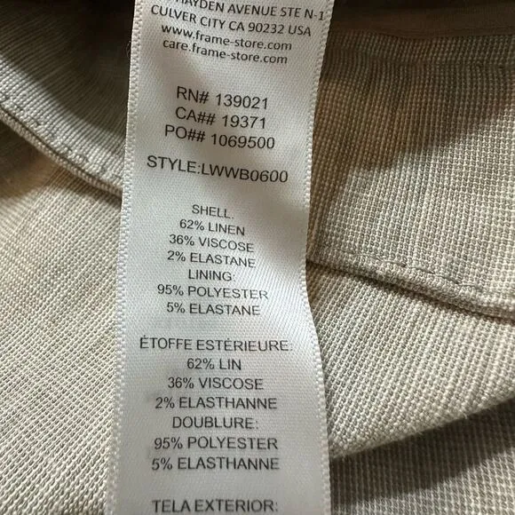 FRAME Pleated Linen-Blend Cuffed Shorts Khaki Size 4