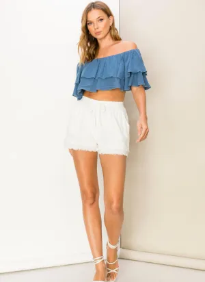 Frayed Hem Gauze Shorts