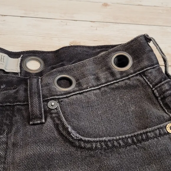 Free People Sashed and Relaxed Grommet Distress Cutoff Denim Shorts Black 24