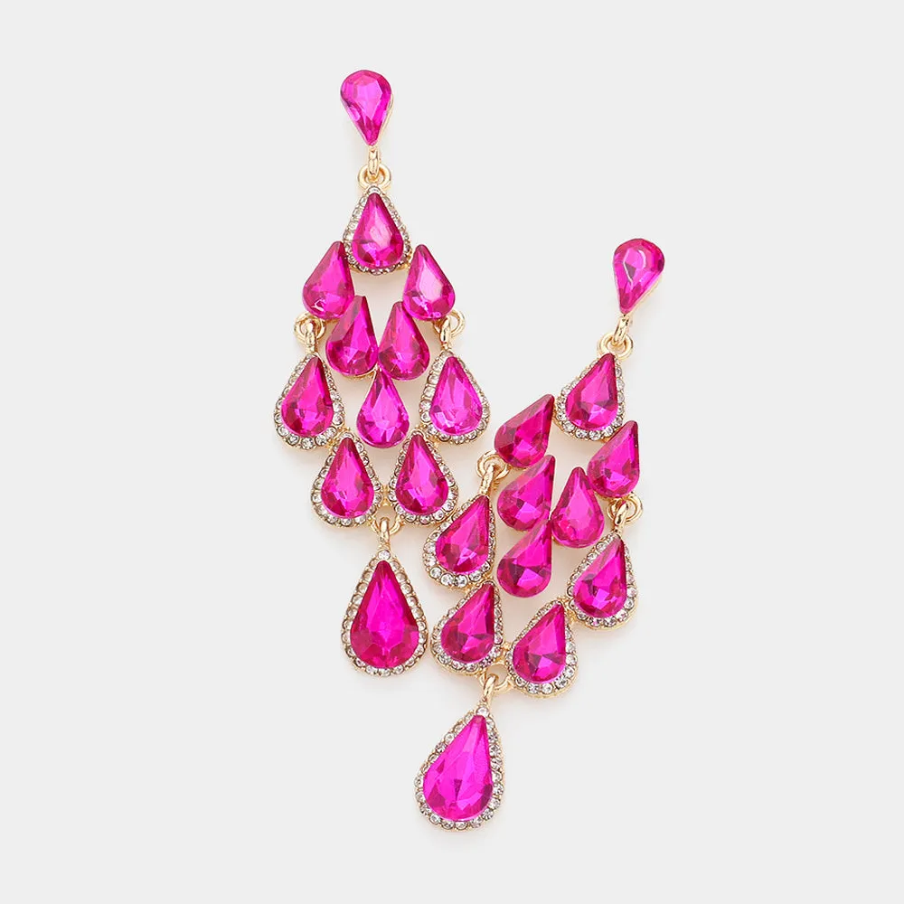Fuchsia Crystal Chandelier Earrings Made of Teardrops  | Prom Earrings| Pageant Earrings |593230