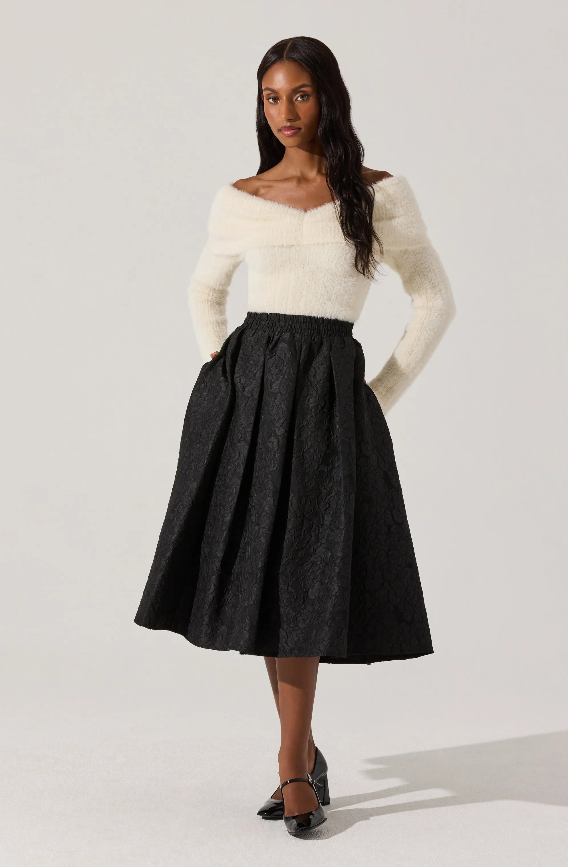 Fuzzy Knit Off Shoulder Sweater
