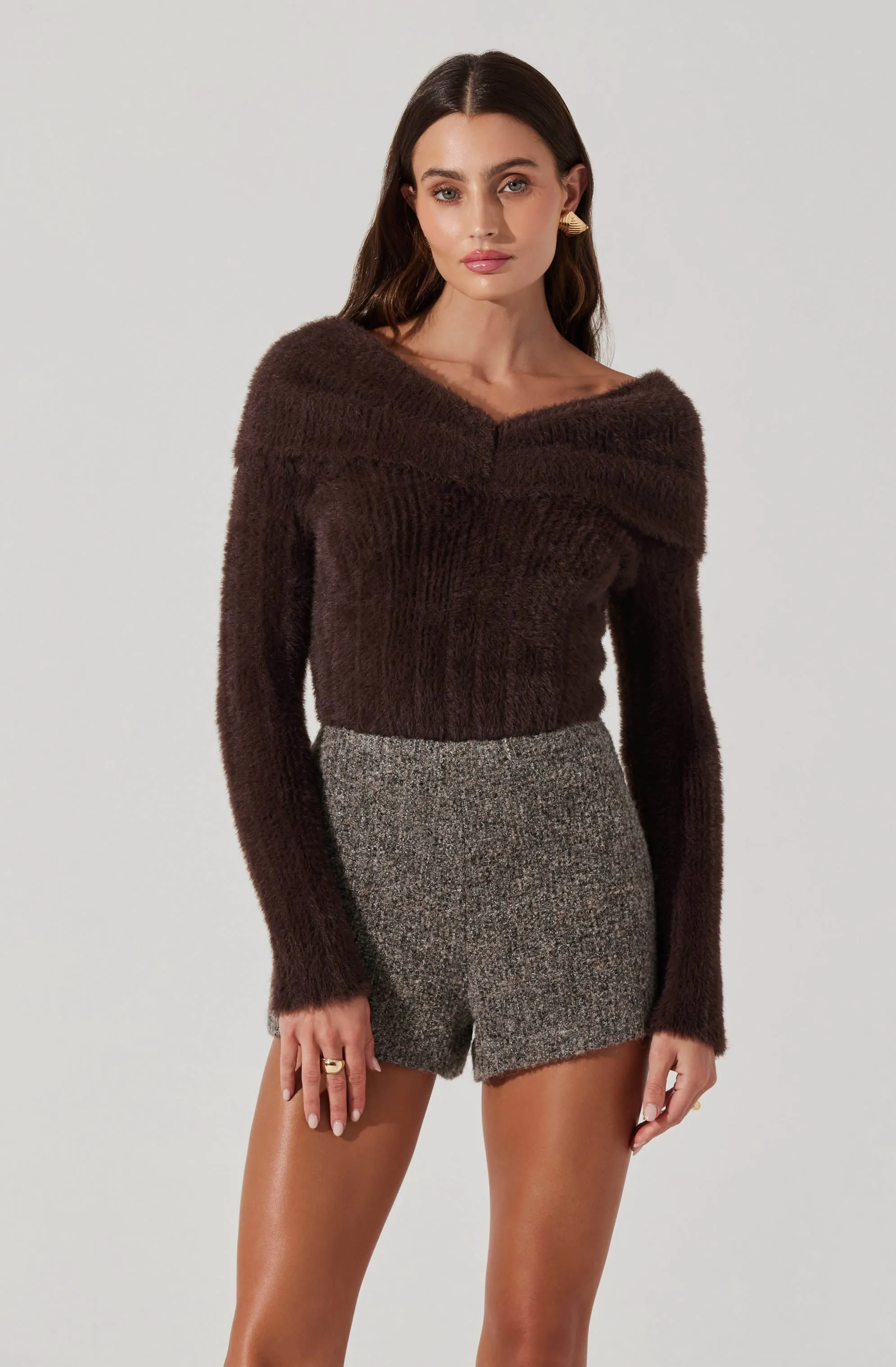 Fuzzy Knit Off Shoulder Sweater