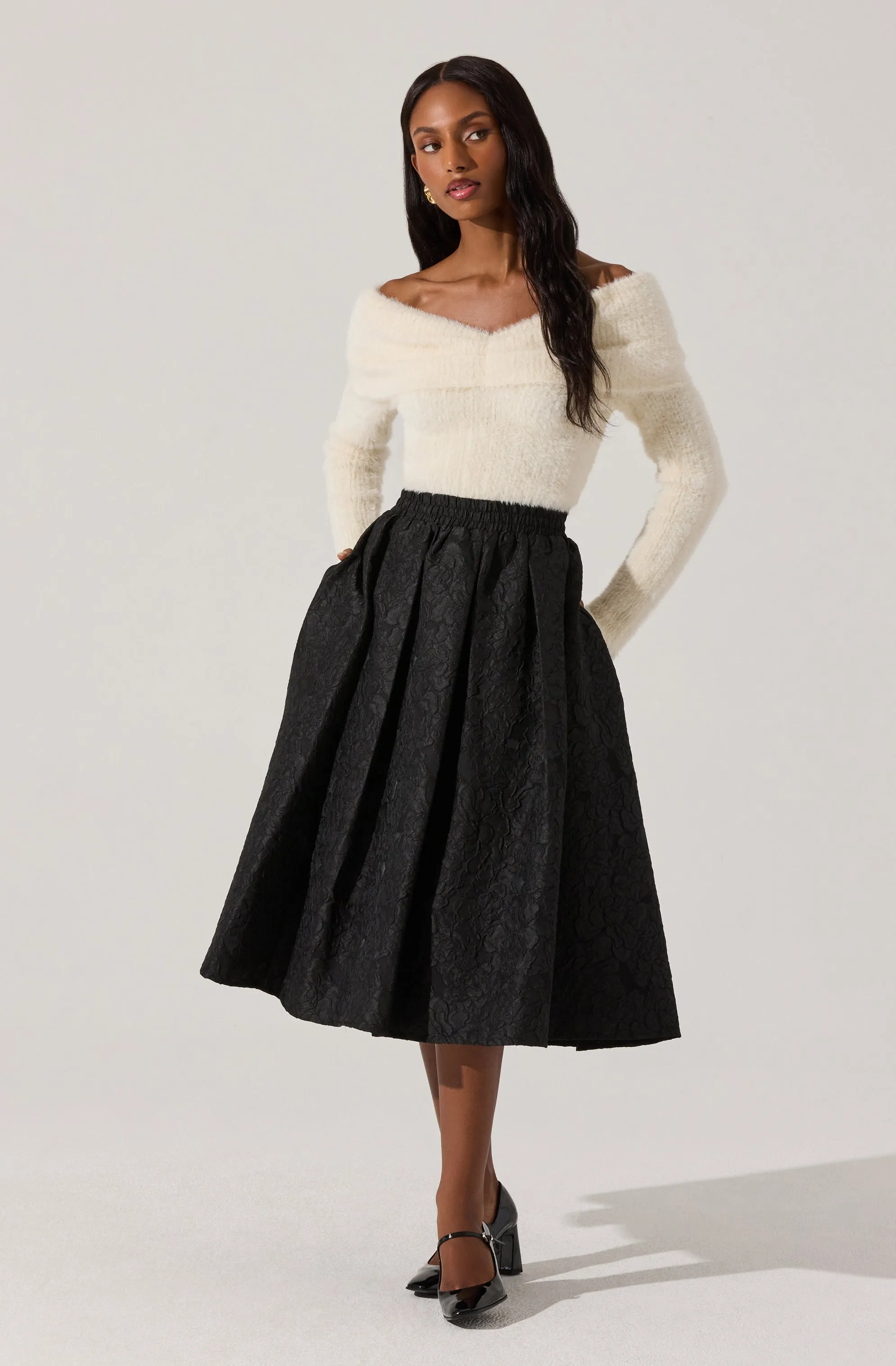 Fuzzy Knit Off Shoulder Sweater