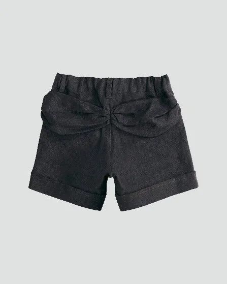 Girls Dark Grey Organic Linen Slim Cut Shorts Parachute Draped Back Functional Pockets