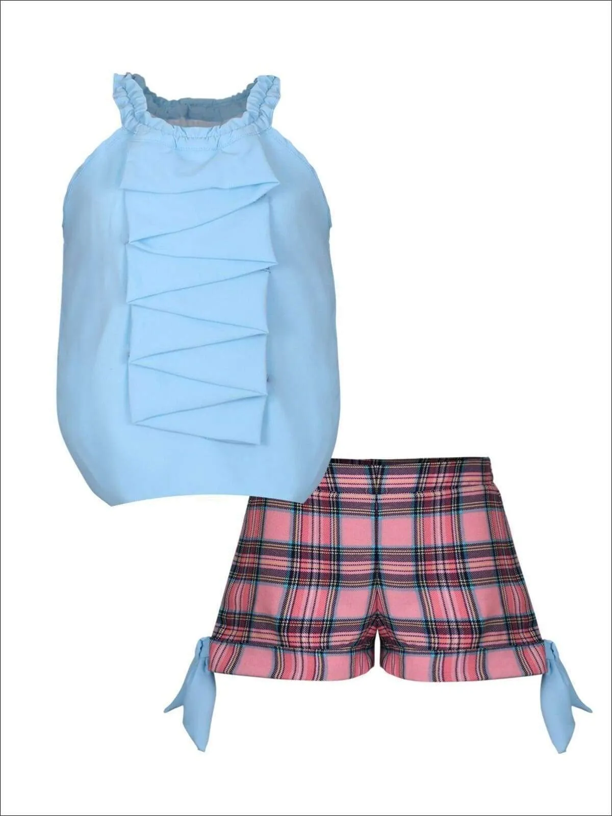 Girls Little Cutie Halter Neck Cascade Front Top & Cuffed Bow Shorts Set