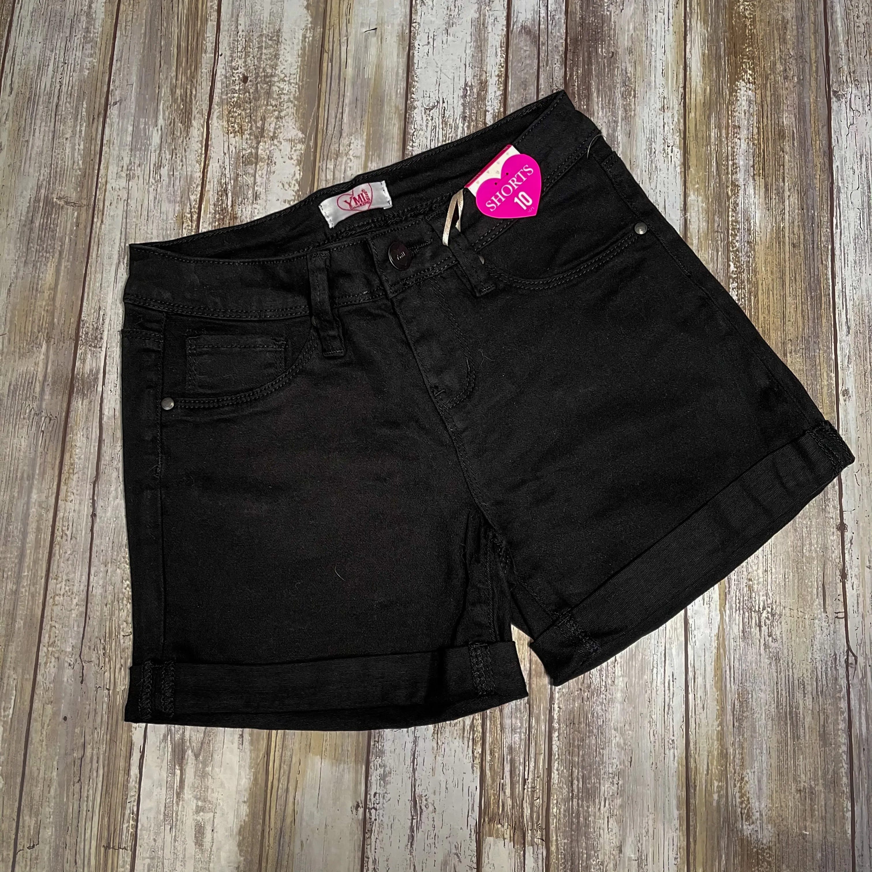 Girls Rolled Cuff Black Short