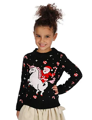 Girls' Santa Riding Unicorn Christmas Sweater