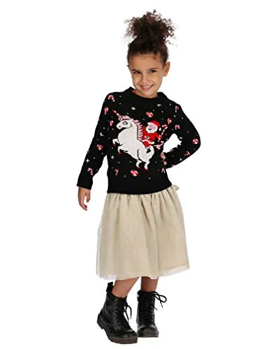 Girls' Santa Riding Unicorn Christmas Sweater