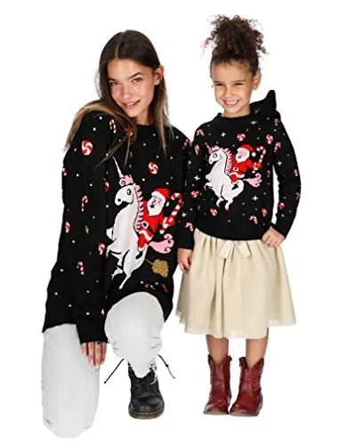 Girls' Santa Riding Unicorn Christmas Sweater