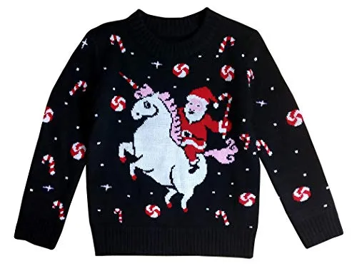 Girls' Santa Riding Unicorn Christmas Sweater