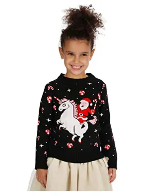 Girls' Santa Riding Unicorn Christmas Sweater