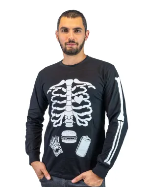 Glow in the Dark Men's Halloween Skeleton Long sleeve shirt ribcage bones funny food burger soda glowing shirt