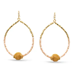 GOLD BALL AND CREAM BEADS DROP EARRINGS #SQGN9122604PK (GH14)