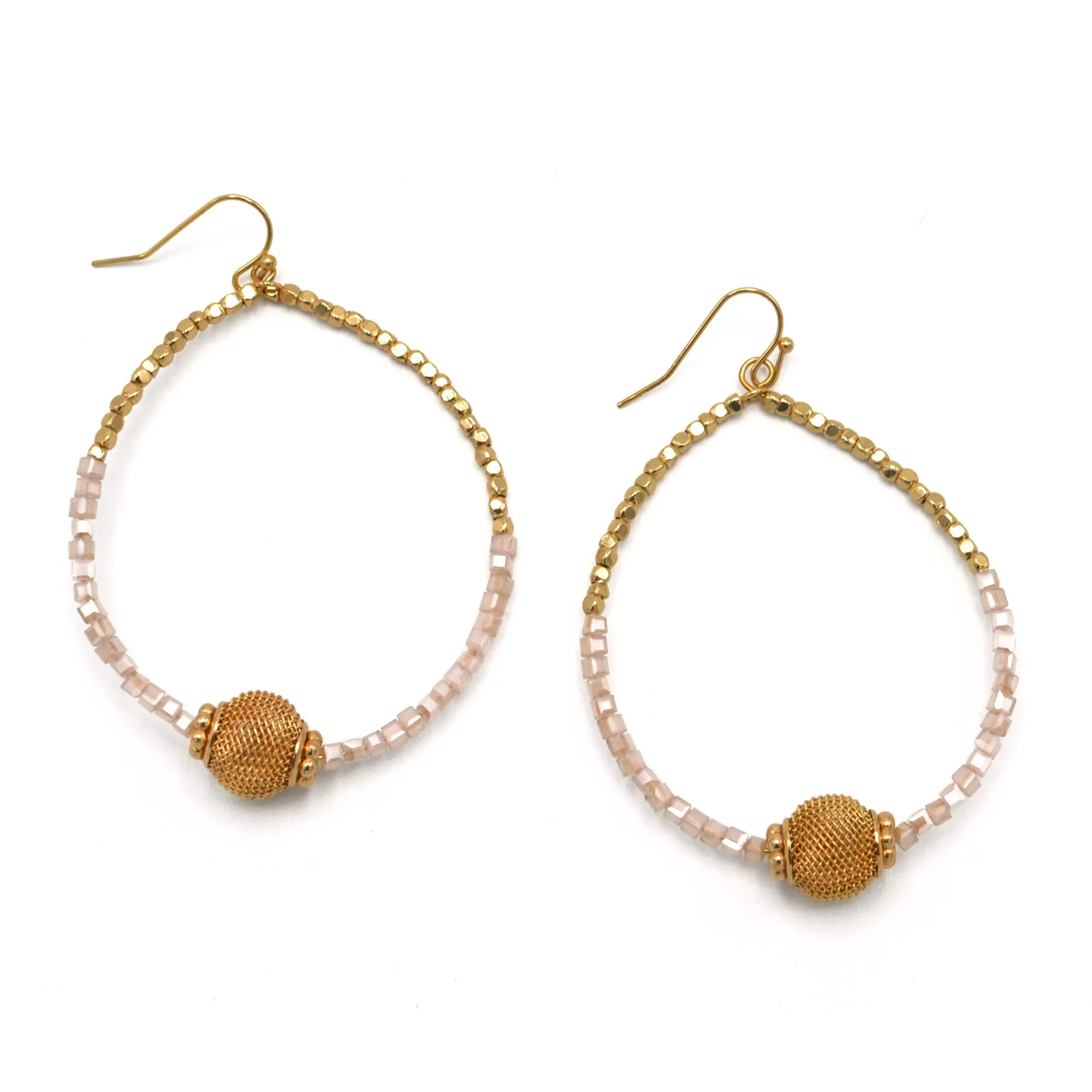 GOLD BALL AND CREAM BEADS DROP EARRINGS #SQGN9122604PK (GH14)