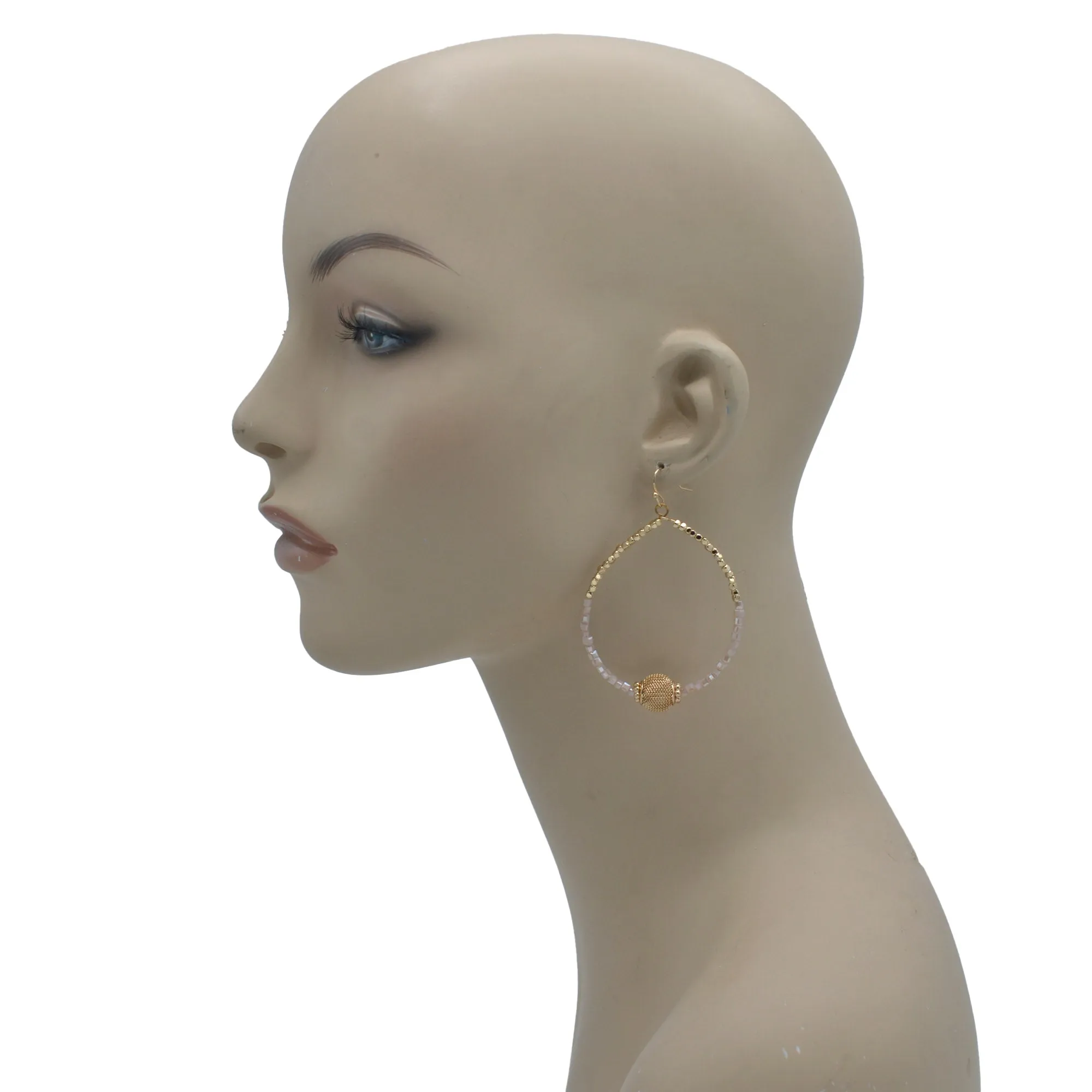GOLD BALL AND CREAM BEADS DROP EARRINGS #SQGN9122604PK (GH14)