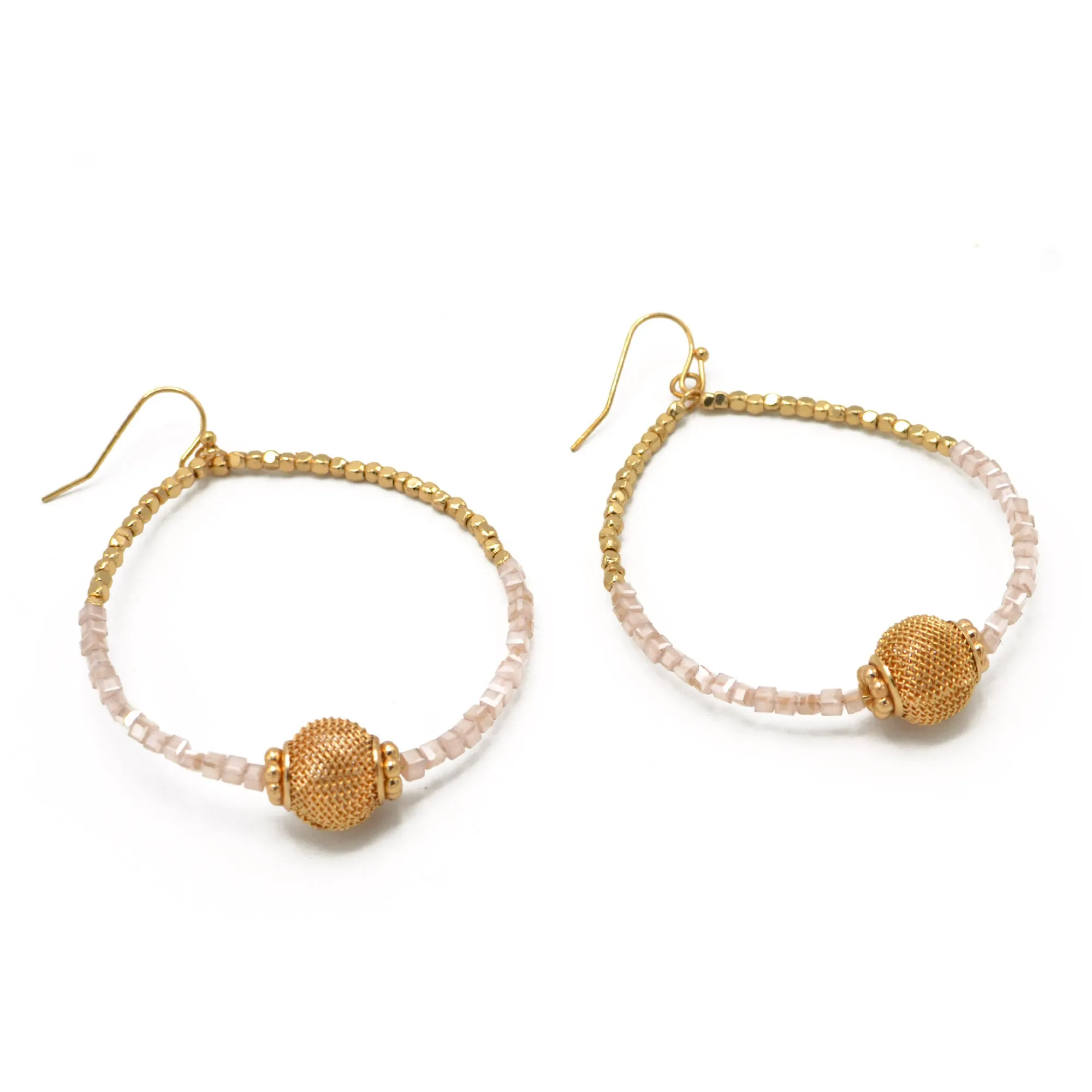 GOLD BALL AND CREAM BEADS DROP EARRINGS #SQGN9122604PK (GH14)