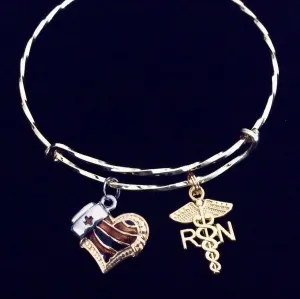 Gold Charm Bracelet RN Nurses Gift Expandable Adjustable One Size Fits All Animal Print Design Nurses Hat
