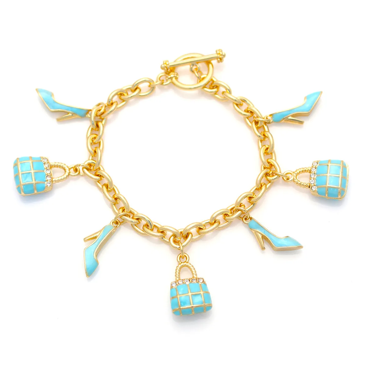 GOLD CRYSTAL TURQUOISE CHARMS  BRACELETS #HNB86111GDTQ (NE8/UD9)