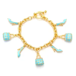 GOLD CRYSTAL TURQUOISE CHARMS  BRACELETS #HNB86111GDTQ (NE8/UD9)